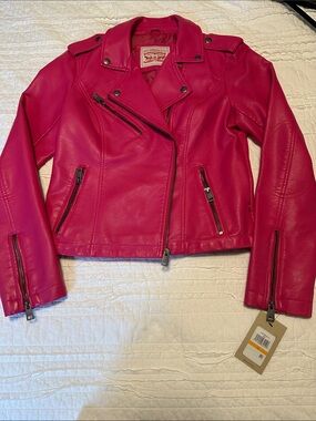 NWT Levi's women’s Hot Pink Faux Leather Moto Jacket